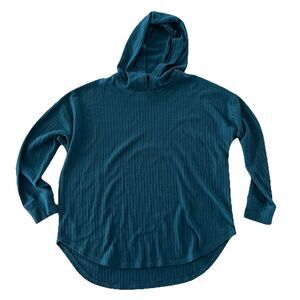 Chaser women's teal blue waffle knit thermal pull over hoodie size Large